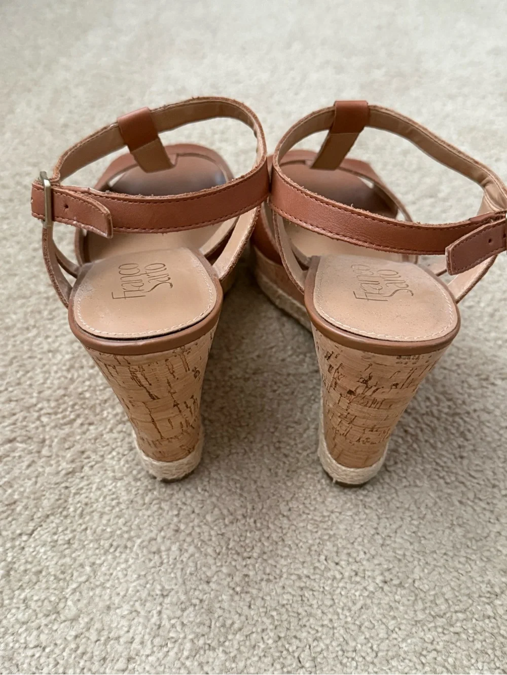 Franco Sarto Brown Leather Cork Wedge Sandals Women’s Size 8.5 - Picture 5 of 9